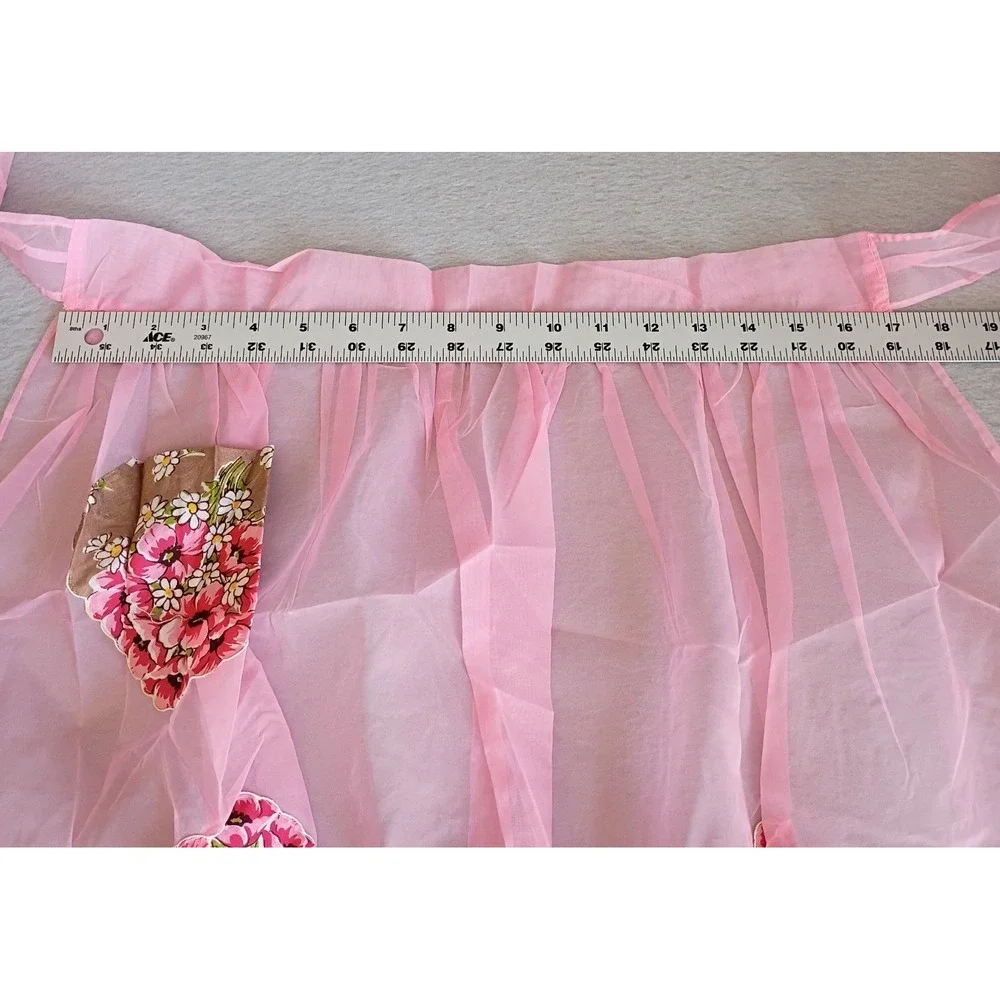 Vintage Handmade‎ Half Apron Sheer Pink Floral Shabby Chic Cottagecore Cute